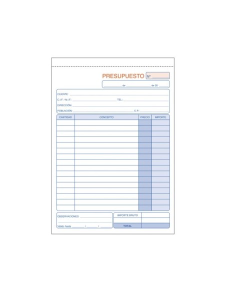 TALONARIO 50 JUEGOS PRESUPUESTOS 4º NATURAL DUPLICADO CON IGIC DOHE 50090DI