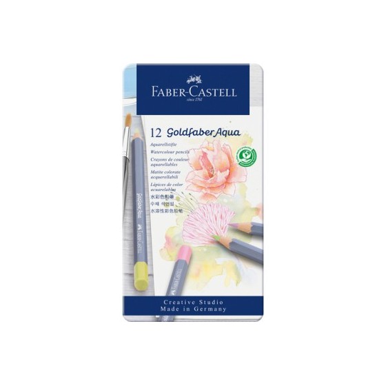 ESTUCHE METÁLICO CON 12 LÁPICES DE COLORES PASTEL ACUARELABLES GOLDFABER. FABER CASTELL 114622