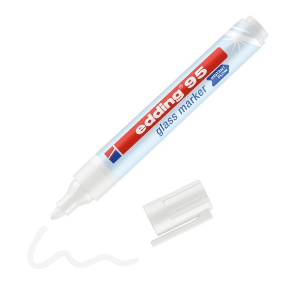 MARCADOR DE PUNTA REDONDA PARA CRISTAL GROSOR DE TRAZO: 1,5 - 3 MM. COLORES: 49. BLANCO EDDING 95-49 (x10 unidades)