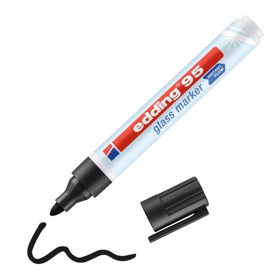 MARCADOR DE PUNTA REDONDA PARA CRISTAL GROSOR DE TRAZO: 1,5 - 3 MM COLOR: 01. NEGRO EDDING 95-01 (x10 unidades)