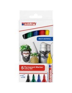 Edding 3000 marcador permanente Punta redonda Negro, Azul, Verde, Rojo, Amarillo 5 pieza(s)