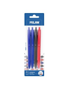 Milan BWM10254 Negro, Azul, Rojo Bolígrafo de punta retráctil con pulsador 4 pieza(s) 2
