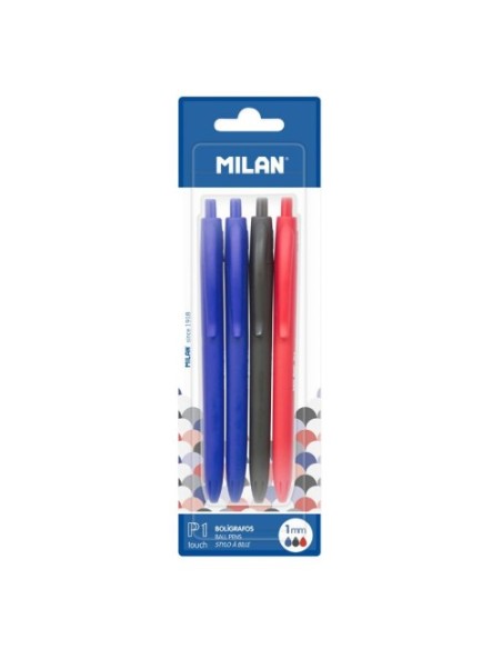 Milan BWM10254 Negro, Azul, Rojo Bolígrafo de punta retráctil con pulsador 4 pieza(s)
