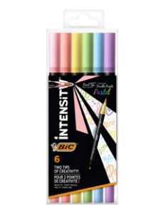 BIC Intensity Dual tip marcador 6 pieza(s) Punta de pincel Azul claro, Verde claro, Rosa claro, Melocotón, Violeta, Amarillo
