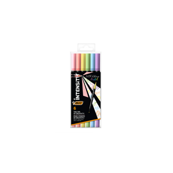BIC Intensity Dual tip marcador 6 pieza(s) Punta de pincel Azul claro, Verde claro, Rosa claro, Melocotón, Violeta, Amarillo