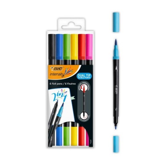 BIC Intensity Dual Tip rotulador Negro, Azul, Verde, Púrpura, Rojo, Amarillo 6 pieza(s)