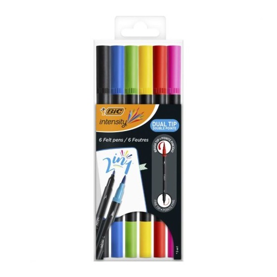 BIC Intensity Dual Tip rotulador Negro, Azul, Verde, Púrpura, Rojo, Amarillo 6 pieza(s)