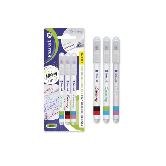 SET 3 ROTULADORES LETTERING DE DOBLE LINEA BICOLOR BISMARK 330009