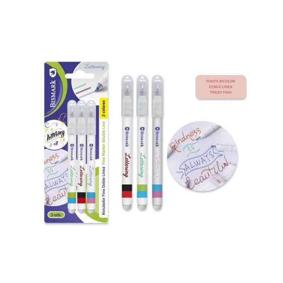 SET 3 ROTULADORES LETTERING DE DOBLE LINEA BICOLOR BISMARK 330009