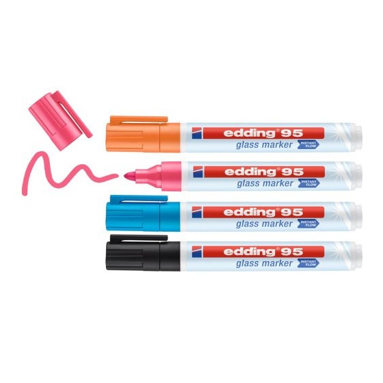 BOLSA CON 4 MARCADORES EDDING 95 COLORES NEGRO, AZUL, ROSA Y NARANJA EDDING 95-999