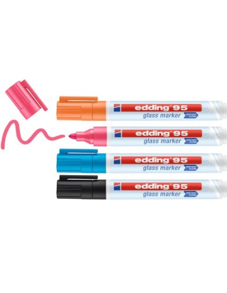 BOLSA CON 4 MARCADORES EDDING 95 COLORES NEGRO, AZUL, ROSA Y NARANJA EDDING 95-999