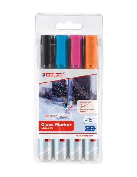 BOLSA CON 4 MARCADORES EDDING 95 COLORES NEGRO, AZUL, ROSA Y NARANJA EDDING 95-999