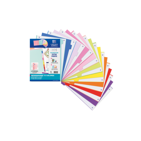 KIT SEPARADORES PP 500 MICRAS A4 10 POSICIONES COLORES PASTEL Y VIVOS OXFORD 400159038