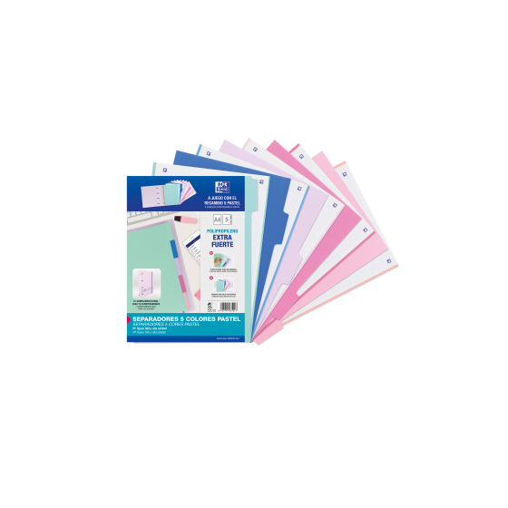 KIT SEPARADORES PP 500 MICRAS A4 5 POSICIONES COLORES PASTEL OXFORD 40015936