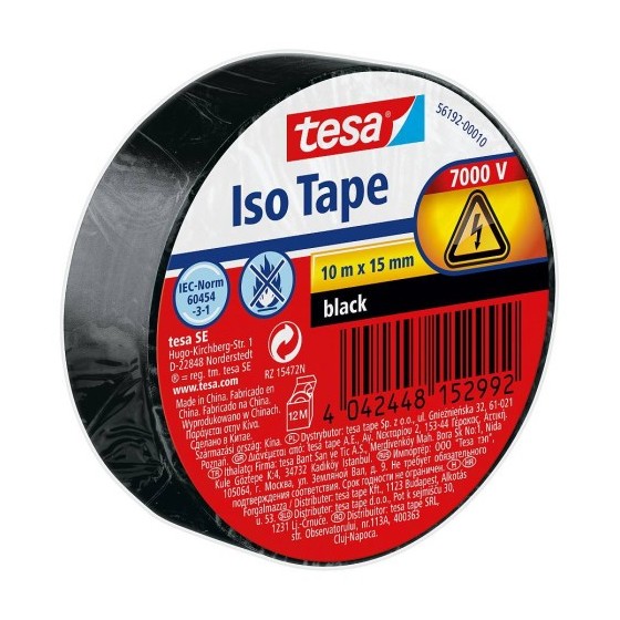 ROLLO CINTA AISLANTE PVC 15MMX10METROS NEGRA TESA 56192-00010-22