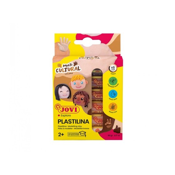 ESTUCHE PLASTILINA 6 BARRAS DE 15GR COLORES SURTIDOS GAMA MULTICULTURAL JOVI 90/6M