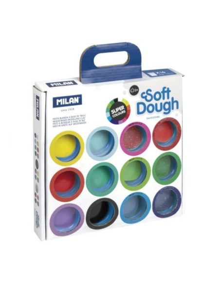 MALETÍN 16 BOTES PASTA BLANDA SOFT DOUGH DE 30GR COLORES SURTIDOS (INCLUYE NEÓN Y GLITTER) MILAN 913316SC