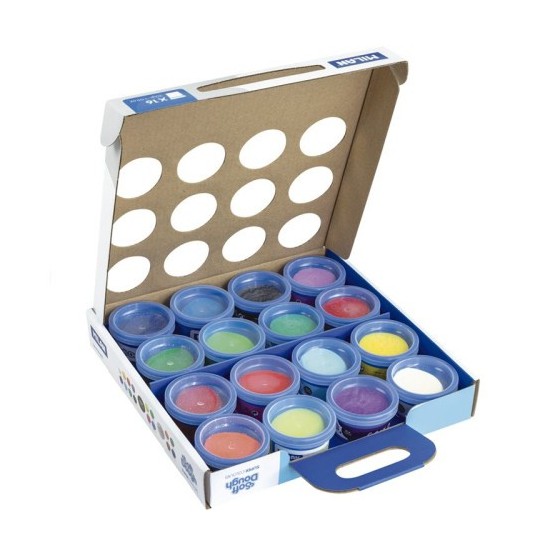 MALETÍN 16 BOTES PASTA BLANDA SOFT DOUGH DE 30GR COLORES SURTIDOS (INCLUYE NEÓN Y GLITTER) MILAN 913316SC