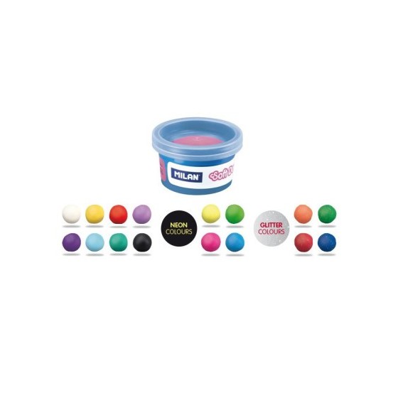 MALETÍN 16 BOTES PASTA BLANDA SOFT DOUGH DE 30GR COLORES SURTIDOS (INCLUYE NEÓN Y GLITTER) MILAN 913316SC