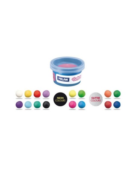 MALETÍN 16 BOTES PASTA BLANDA SOFT DOUGH DE 30GR COLORES SURTIDOS (INCLUYE NEÓN Y GLITTER) MILAN 913316SC