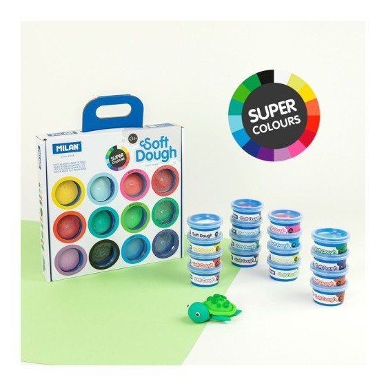 MALETÍN 16 BOTES PASTA BLANDA SOFT DOUGH DE 30GR COLORES SURTIDOS (INCLUYE NEÓN Y GLITTER) MILAN 913316SC
