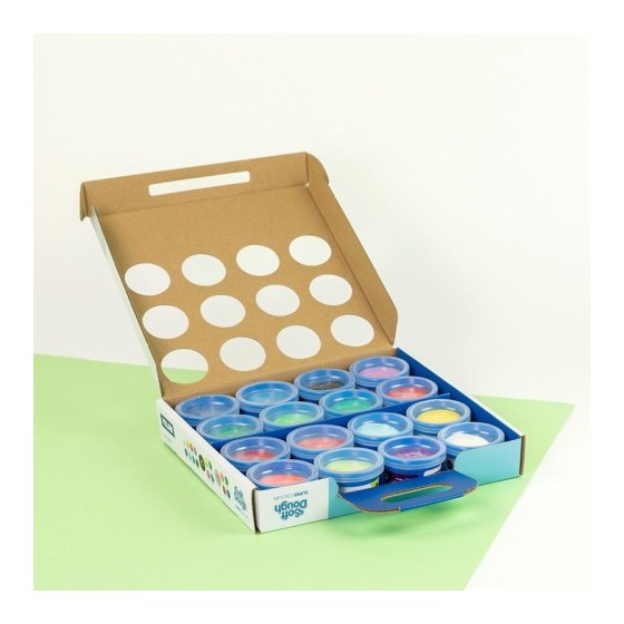 MALETÍN 16 BOTES PASTA BLANDA SOFT DOUGH DE 30GR COLORES SURTIDOS (INCLUYE NEÓN Y GLITTER) MILAN 913316SC