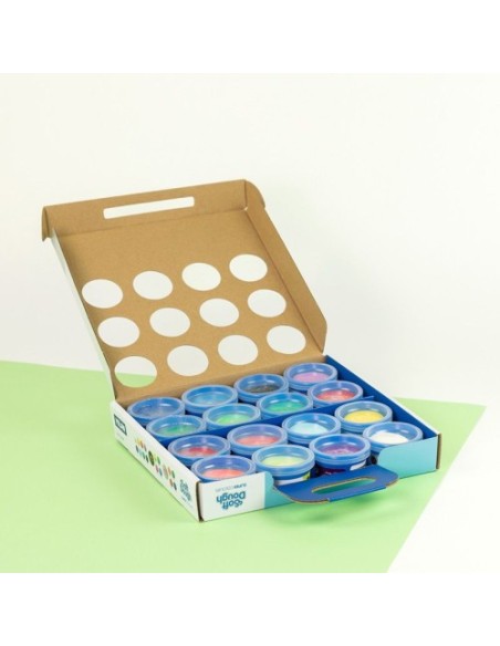 MALETÍN 16 BOTES PASTA BLANDA SOFT DOUGH DE 30GR COLORES SURTIDOS (INCLUYE NEÓN Y GLITTER) MILAN 913316SC