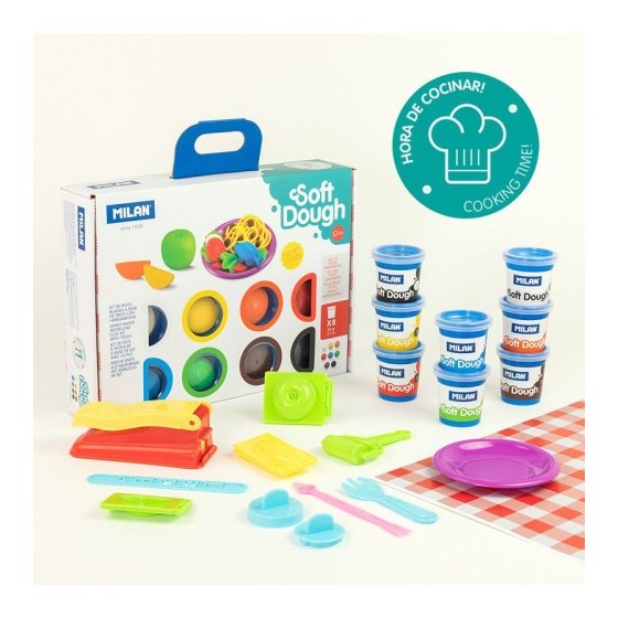 MALETÍN 8 BOTES PASTA BLANDA SOFT DOUGH DE 59GR + HERRAMIENTAS "HORA DE COCINA" MILAN 913308CT