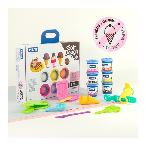 MALETÍN 6 BOTES PASTA BLANDA SOFT DOUGH DE 59GR + HERRAMIENTAS "HELADOS Y GOFRES" MILAN 913306ICW