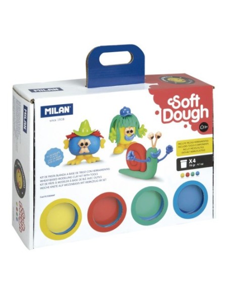 MALETÍN 4 BOTES PASTA BLANDA SOFT DOUGH DE 116GR + HERRAMIENTAS "CARAS DIVERTIDAS" MILAN 913304HF