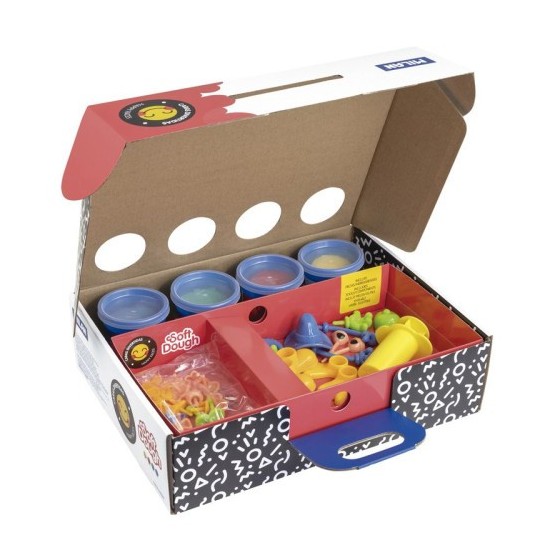 MALETÍN 4 BOTES PASTA BLANDA SOFT DOUGH DE 116GR + HERRAMIENTAS "CARAS DIVERTIDAS" MILAN 913304HF