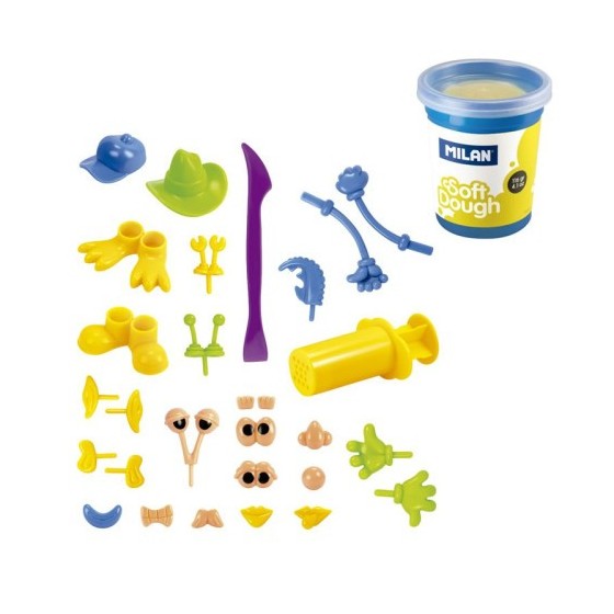 MALETÍN 4 BOTES PASTA BLANDA SOFT DOUGH DE 116GR + HERRAMIENTAS "CARAS DIVERTIDAS" MILAN 913304HF