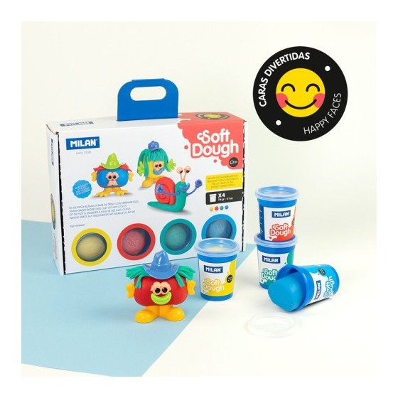 MALETÍN 4 BOTES PASTA BLANDA SOFT DOUGH DE 116GR + HERRAMIENTAS "CARAS DIVERTIDAS" MILAN 913304HF