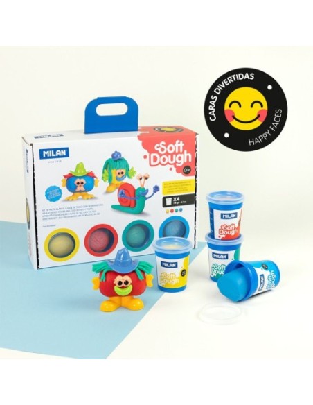 MALETÍN 4 BOTES PASTA BLANDA SOFT DOUGH DE 116GR + HERRAMIENTAS "CARAS DIVERTIDAS" MILAN 913304HF