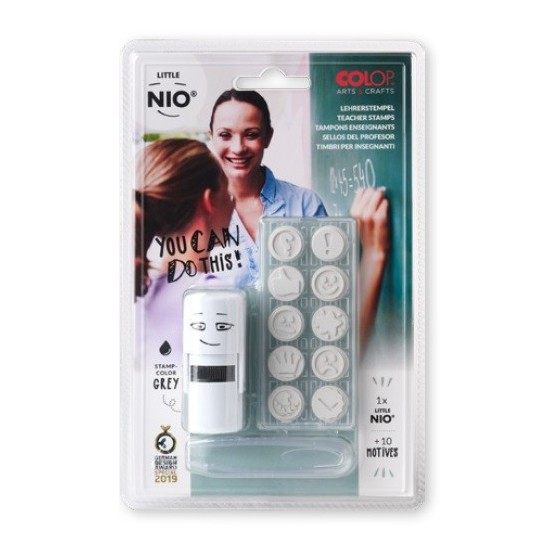 BLISTER IMPRENTILLA LITTLE NIO 10 PICTOS TEMÁTICA "PROFESORADO" COLOP NIL006