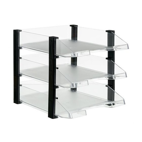 CONJUNTO 3 BANDEJAS JUMBORACK TRANSPARENTE CON ELEVADORES NEGROS 350X285X280 MM ARCHIVO 2000 704 CS TP