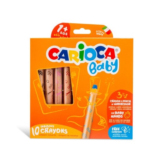 CAJA 10 LÁPICES 3 EN 1 + SACAPUNTAS CARIOCA BABY 42818
