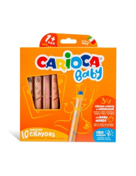 CAJA 10 LÁPICES 3 EN 1 + SACAPUNTAS CARIOCA BABY 42818