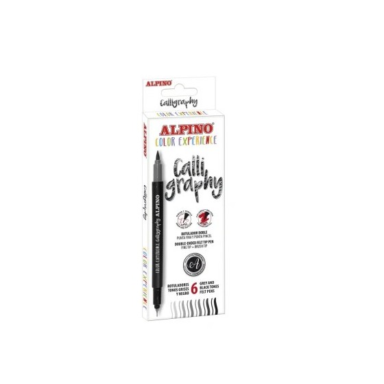ESTUCHE 6 ROTULADORES CALLYGRAPHY DOBLE PUNTA TONOS GRISES COLOR EXPERIENCE ALPINO AR001040