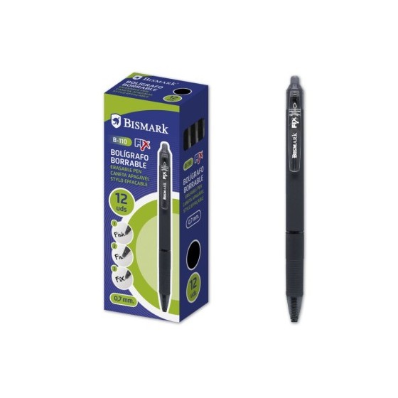 BOLIGRAFO BORRABLE C/CLIP NEGRO BISMARK 330216 (x12 unidades)