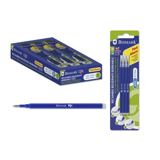 SET 3 UNIDADES RECAMBIO BOLIGRAFO BORRABLE AZUL BISMARK 327532