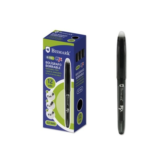 BOLIGRAFO BORRABLE C/CAPUCHON NEGRO.0.7MM BISMARK 327536 (x12 unidades)
