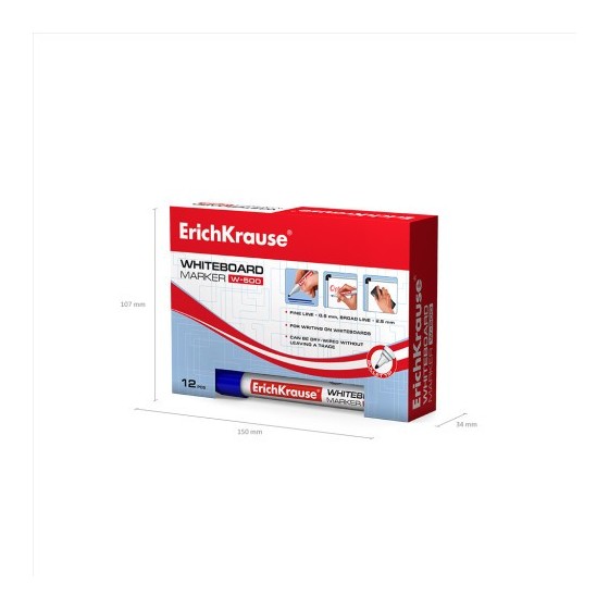 MARCADOR PIZARRA BLANCA W-500 AZUL ERICH KRAUSE 12846 (x12 unidades)