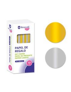PAPEL DE REGALO LISO ORO/PLATA 70X200 BISMARK 330276 (x50 unidades)
