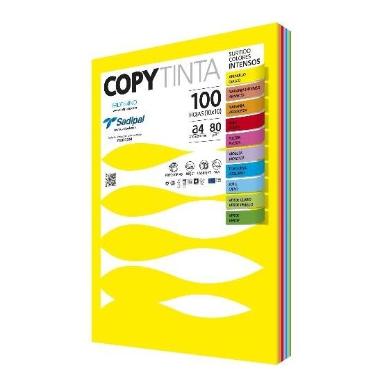 PAQUETE 100 HOJAS A4 80G COLORES SURTIDOS INTENSOS (10 HOJAS X COLOR) FABRIANO 11303