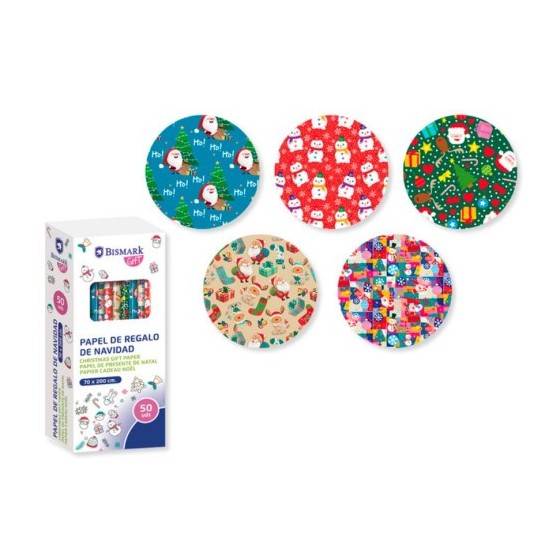 PAPEL DE REGALO NAVIDAD COLORS 70X200 BISMARK 329859 (x50 unidades)