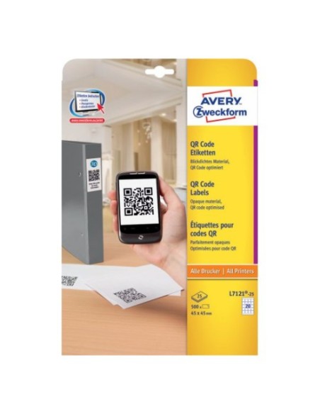 Avery L7121-25 etiqueta autoadhesiva Plaza Permanente Blanco 500 pieza(s)