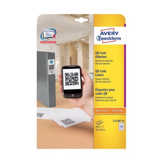 Avery L7120-25 etiqueta autoadhesiva Plaza Permanente Blanco 875 pieza(s)