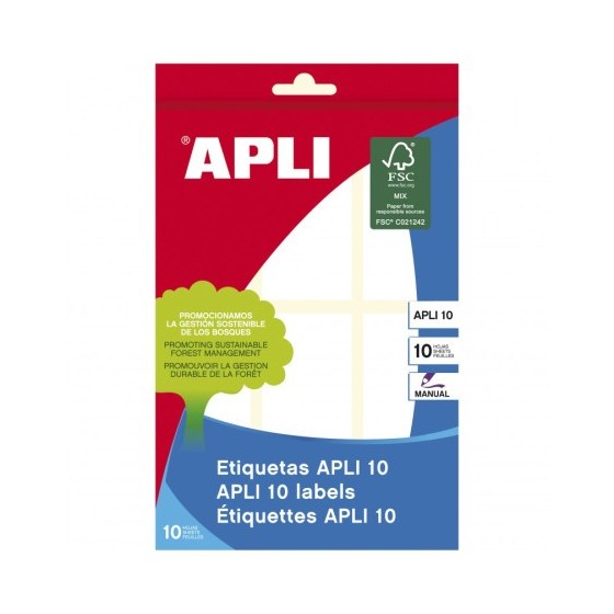 PACK 10 HOJAS (60 UDS) ETIQUETAS BLANCAS 34X67 APLI 1651