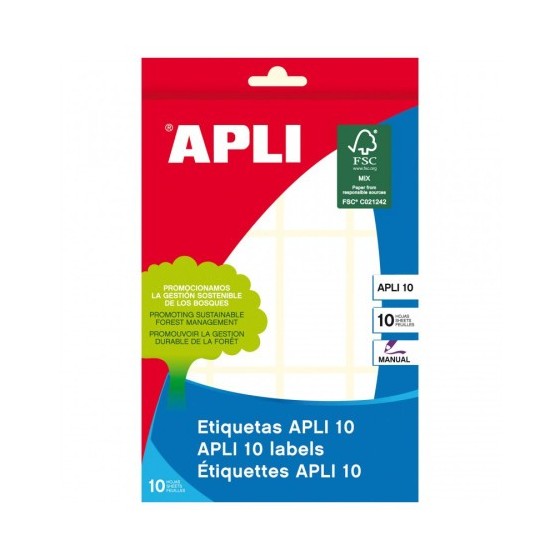 PACK 10 HOJAS (120 UDS) ETIQUETAS BLANCAS 26X54 APLI 1647